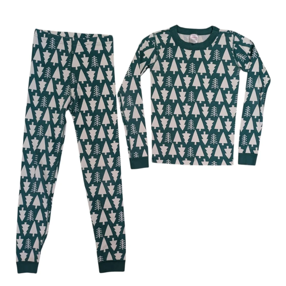 Hanna Andersson Christmas Tree Green Holiday Boys Pajama Set Size 12/120 CM